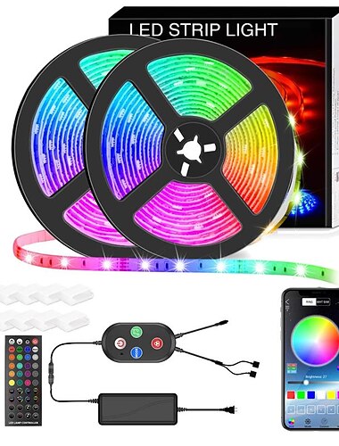  умные светодиодные ленты rgb 10 м 32,8 фута музыкальная синхронизация 600 светодиодов изменение цвета Bluetooth управление приложением для спальни комната ТВ вечеринка спальня комната телевизор