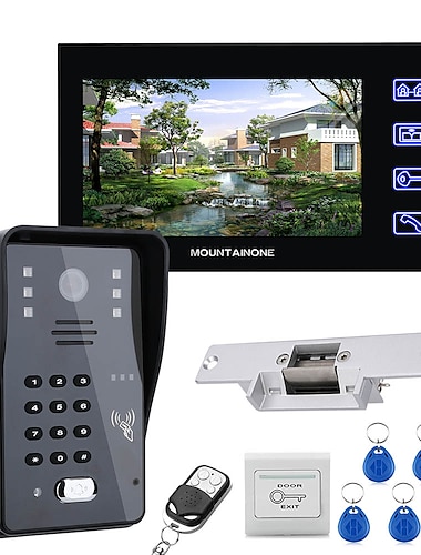  Video Door Phone Intercom System, 7 inch LCD Screen, RFID Door Access Control Kit, Outdoor Camera Electric Strike Lock Remote Control