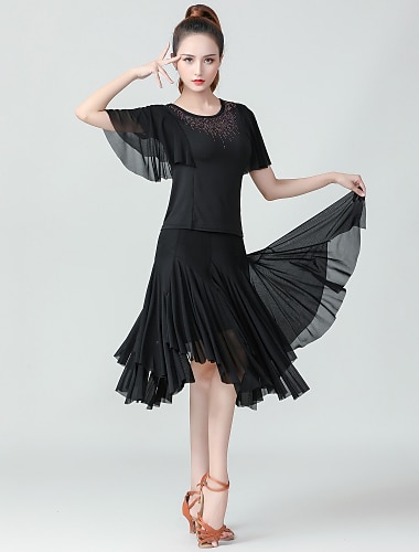  Latijnse dans Rokken Gelaagde ruches Ruches Combinatie Dames Prestatie Opleiding Korte mouw Natuurlijk Polyester