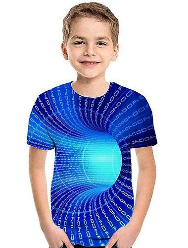  Jongens 3D Kleurenblok Regenboog 3D Print T-shirt Korte mouw 3D-afdrukken Zomer Actief Sport Streetwear Kinderen