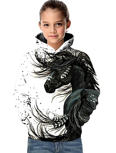  Mädchen 3D Tier Geometrisch Kapuzenpullover Langarm 3D-Druck Aktiv Modisch Basic kinderkleidung 2-13 Jahre Sports Outdoor