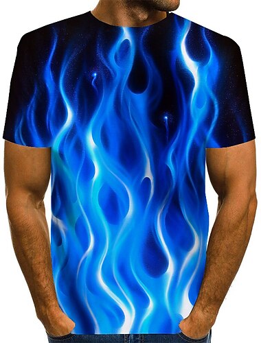  男性用 グラフィック 火炎 シャツ Tシャツ 半袖 Tシャツ ラウンドネック シャツ 誇張された ベーシック 日常 ブルー パープル オレンジ 衣類 標準 S M L XL 2XL 3XL