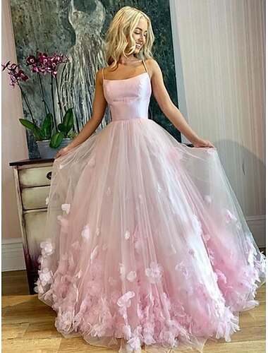  Linha a vestido de festa de baile vestido floral desempenho doce 16 até o chão sem mangas cinta espaguete tule com pregas apliques 2024
