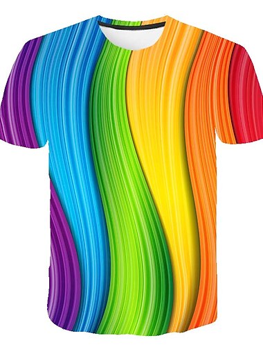  男性用 男女兼用 シャツ Tシャツ グラフィック 虹色 3D クルーネック 衣類 プラスサイズ パーティー カジュアル 半袖 プリント シック・モダン