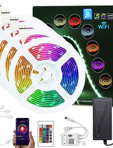  65,6 футов (4x5 м) умное приложение для управления светодиодными лентами Wi-Fi 5050 RGB 360 светодиодов работает с Alexa Google с комплектом адаптера dc12v
