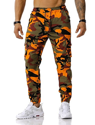  Herren Cargohose Cargohosen Cargohose Hose Hosen Camo-Hosen Elastische Taille Pattentasche Tarnfarben In voller Länge Arbeit Festtage Baumwollmischung Stilvoll Casual / sportlich Armeegrün Rote