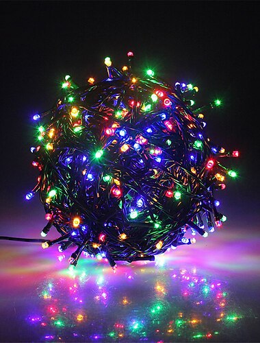  20 m lange Lichterkette mit 200 LEDs, 12 V Niederspannung, wasserdichte Gartenbeleuchtung für den Außenbereich mit Adapter – dekorative Weihnachtsbeleuchtung in Warmweiß, Weiß und Blau