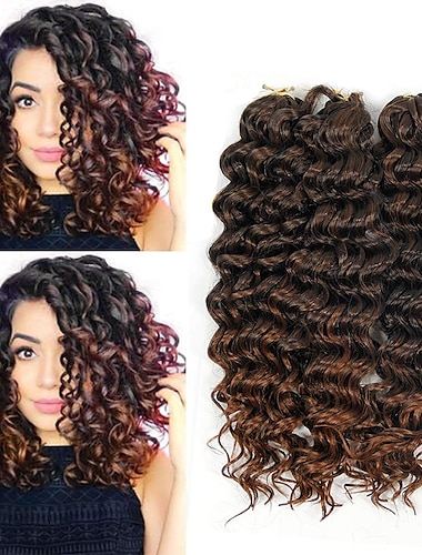  Häkelhaare Wogende Wellen Box Zöpfe Blond Burgund Rotbraun Synthetische Haare 14 Zoll Geflochtenes Haar 3 Stück / Packung