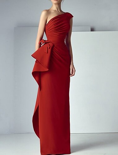  Vestido de Noche Sheath Vestido Elegante Invitada de Boda de Largo hasta el Suelo Sin Mangas Un Hombro de Satén con Caídas 2025