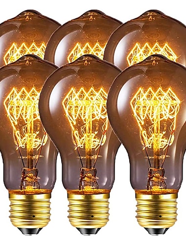  6stk edison vintage glødelampe dimbar a19 40w e26 e27 dekorative pærer for vegglamper taklampe 220-240v