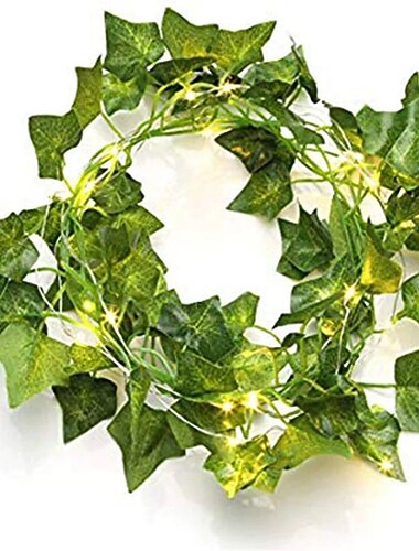  Guirlande lumineuse de lierre artificiel à LED de 2 m pour réception de mariage élégante, guirlande de fées en érable à 20 feuilles vertes pour bricolage à la maison&amp;décoration de mariage (1/2/4