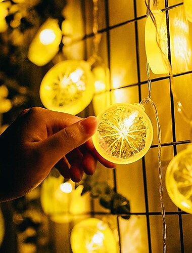  2M 10LED Fairy Lights LED Orange Lemon String Lights Battery Powered Christmas Garland Display Window New Year Wedding Family Party Decoration Without Battery