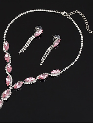  Boucles d'oreille Clou 1 jeu Blanc Zircon cubique Alliage 1 Collier Boucles d'Oreilles Femme à la mode Luxe Adorable Rivière de Diamants Mini Parure de Bijoux Pour Mariage Soirée Fiançailles