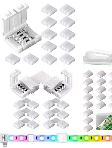  conectores de tira de luz led 10 mm sin cable 4 pines rgb kit de conectores de luces led 12 conectores sin separación 6 conectores en forma de l para smd 5050 tira de led multicolor 5v-24v