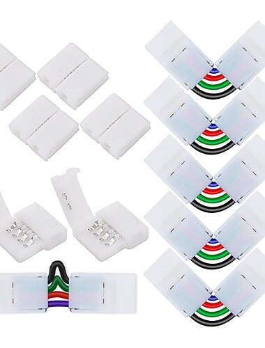 6 juegos de 4 pines rgb conector de tira de luz led led pbc tira sin separación de 10 mm para pelar adaptador sin soldadura para smd 5050 tira de led multicolor dc5-36v