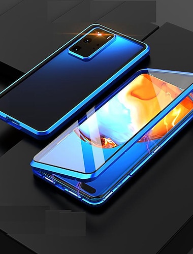  telefon fodral Till Samsung Galaxy S24 S23 S22 S21 S20 Plus Ultra Note 20 Ultra Fodral Magnetiskt adsorptionsfodral Helkroppsskydd Dubbelsidig Kameralinsskydd Genomskinlig Härdat glas Metall