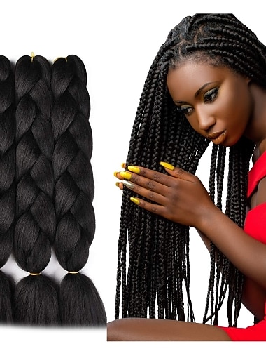  Trenzas de pelo de ganchillo Trenzas Jumbo Trenzas de caja Negro Marrón Oscuro Pelo sintético Larga Cabello para trenzas 6 piezas 3 piezas 1 PC