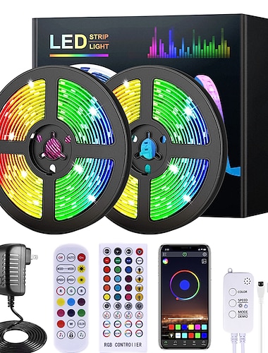  LED inteligentní proužek světla 20m rgb synchronizace hudby 12V vodotěsný led pásek 2835 smd LED světlo měnící barvu s bluetooth ovladačem adaptér pro ložnici domácí podsvícení TV kutily