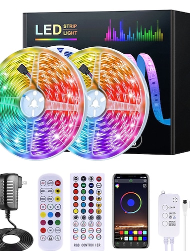  rgb led strip licht 20m 65ft waterdicht muziek sync 12v 5050 smd kleur veranderende bluetooth controller 100-240v adapter voor slaapkamer home tv back light diy deco