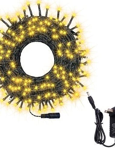  20m 200 LED ストリングライト、12V 低電圧屋外防水ガーデンライト、アダプター付き - 温白色、白色、青色のクリスマス装飾照明