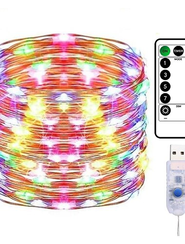  elegante Lichterkette mit 10 m 100 LEDs aus Kupferdraht mit USB-Stecker und Fernbedienung für Hochzeitsfeiern und Empfänge – 8 Modi, wasserdicht für Geburtstage, Zimmer, Valentinstag