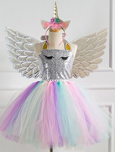  Einhorn Kleid Blumenmädchenkleid Urlaubskleid Neujahr Film Cosplay for Mädchen Kinder Kleinkind Weihnachten Karneval Neujahr Hochzeit Hochzeitsgast