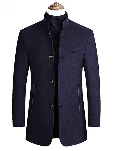  Herren Wintermantel Wollmantel Mantel Blazer Kurzermantel B¨¹ro Arbeit Herbst Winter Wolle Windundurchlässig Warm Oberbekleidung Bekleidung Basic Schick & Modern Einfarbig Ständer