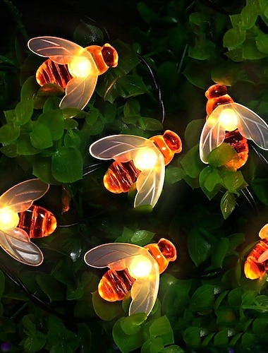  Solar-Bienenlichterkette für den Außenbereich, wasserdichte Lichterkette mit 20 LEDs und 8 Modi, solarbetriebene LED-Leuchten für Außenterrassen, Blumen, Bäume und Partydekorationen