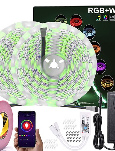  Bande lumineuse led intelligente 32.8ft 10m (2x5m) rgb + application wifi blanche 300leds 5050smd fonctionne avec alexa google avec télécommande wifi