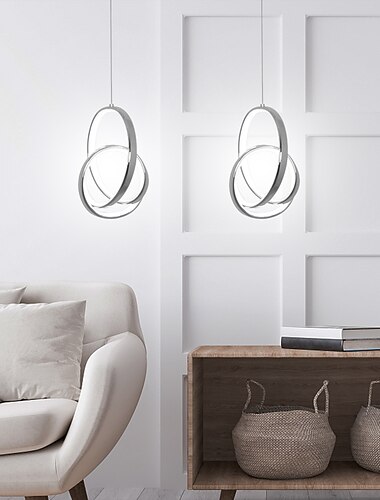  1 luz 2 piezas led mini lámpara colgante de luz colgante diseño único estilo nórdico diseño de anillo aluminio cromado para comedor sala de estar iluminación kichten
