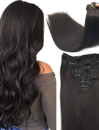  A Clipser Extensions de cheveux Cheveux Naturel Rémy Clip sur les extensions de cheveux 7 pièces 100 g Pack Droit Blond 14-24 pouce Extensions de cheveux