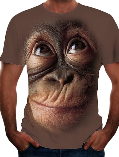  Voor heren Overhemd T-shirt T-shirts Grafisch dier Orangoetan Ronde hals Zwart Blozend Roze Bruin 3D-afdrukken Feest Straat Korte mouw Afdrukken Kleding Chique en modern Grappig Comfortabel Groot en
