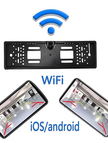  eu wifi لوحة ترخيص إطار الكاميرا 1280 × 720 لاسلكي 180 درجة شاشة عكس السيارة مقاومة للماء للرؤية الليلية كاميرا عكسية لاسلكية لنظامي التشغيل iOS و android 12 فولت 24 فولت مساعد وقوف السيارات
