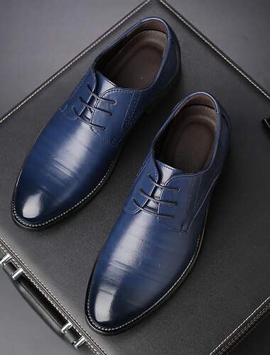 Heren marineblauwe imitatieleren Oxford schoenen – stijlvol veterontwerp voor zakelijke en formele gelegenheden