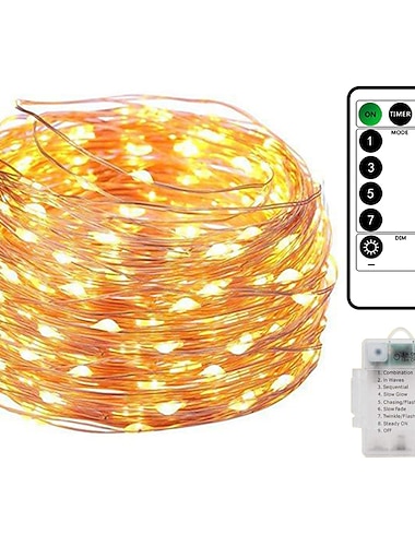  10 m 100led waterdichte afstandsbediening 8 functie koperdraad led lichtslingers aa batterij aangedreven kerstverlichting kerst bruiloft verjaardag familiefeest kamer decoratie zonder batterij