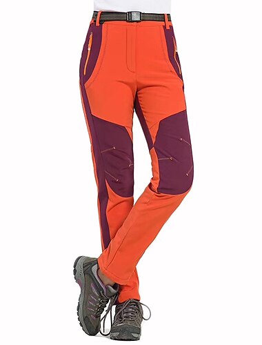 kvinders fleeceforede bukser vandtætte vandrebukser bukser softshell bukser patchwork vinter udendørs vindtæt varme åndbare let underdele hærgrøn orange jagt fiskeri camping skiløb