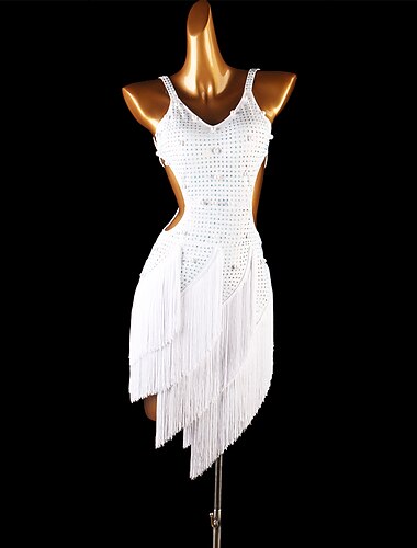  платье для латиноамериканских танцев сальса с жемчугом и бахромой с кисточками из кристаллов/стразов женское для тренировок без рукавов из спандекса