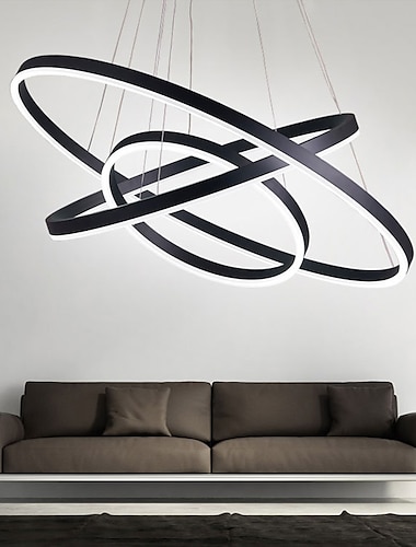  lámpara colgante led 3 luces 80cm / 60cm / 40cm anillo diseño circular 113w acabados pintados en aluminio moderno downlight control wifi inteligente regulable con control remoto