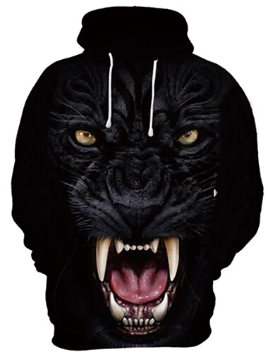  Voor heren Trui met capuchon Zwart en Wit Zwart / Wit Zwart Rood Capuchon Tekenfilm Wolf 3D 3D-afdrukken Grote maten Basic Casual Zomer Lente Kleding Hoodies Sweatshirts Lange mouw