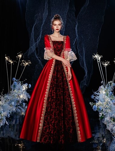  Gotisch Rokoko Vintage inspiriert Kleid Partykostüm Maskerade Prinzessin Shakespeare Einfarbig Ballkleid Damen königlich Weihnachten Karneval Maskerade Party Maskerade Hochzeitsfeier Erwachsene Kleid