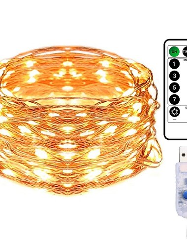  elegante bruiloft feest receptie 10m 100led koperdraad usb plug-in lichtsnoer met afstandsbediening - 8 standen waterdicht voor verjaardag, kamer, Valentijnsdag