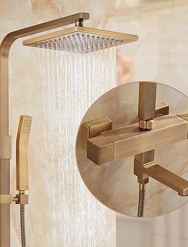  Grifo de ducha, juego de ducha, ducha de mano incluida, ducha de lluvia extraíble/válvula de cerámica montada en la pared de latón tradicional, grifos mezcladores de ducha de baño