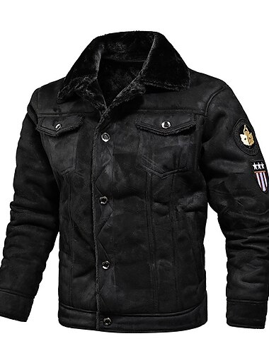  Homens Blusão de couro falso Jaqueta sherpa Jaqueta de camurça marrom Diário Térmico / Quente Á Prova-de-Chuva Bordado Cor Sólida Casual Aberto para a Lateral Padrão Normal Preto Marron Cáqui Casaco