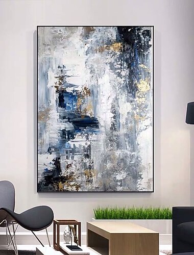  Handmade obraz olejny na płótnie dekoracja ścienna streszczenie złoty i niebieski i biały krajobraz do wystroju domu walcowane bezramowe nierozciągnięte malarstwo;