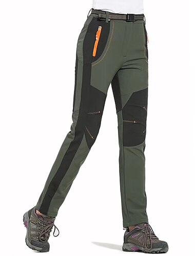  Damen Fleece gefütterte Hose wasserdichte Wanderhose schwarze Hose Softshellhose Winter Outdoor thermisch warm winddicht leicht elastischer Bund Hosen Armeegrün Burgund Orange Camping