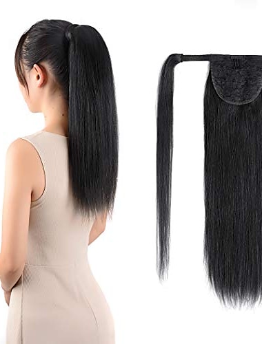  extensions de queue de cheval vraie pince à cheveux humains en 16 pouces 65g couleur noire de jais cordon de serrage droit chaîne autour de la queue de cheval morceau de cheveux remy cheveux humains