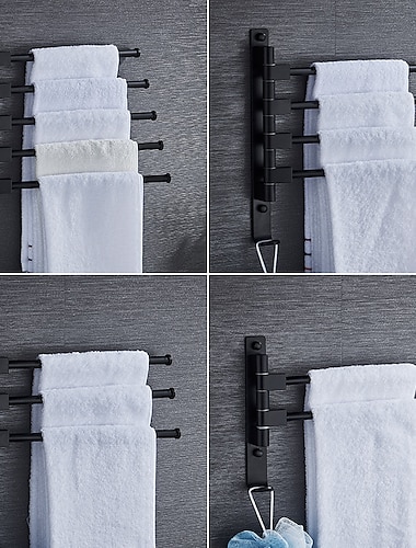  matzwarte handdoekstang met haak, zelfklevende wandgemonteerde zwenkarm eigentijdse aluminium multistangen handdoekstang 1 st