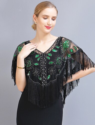  ancien Années Folles Années 1920 Cape Costume de fête Bal Masqué Gatsby le Magnifique Invité au mariage Paillettes Frange à pompons Paillettes Franges Femmes Noël Halloween Carnaval Mariage Soirée