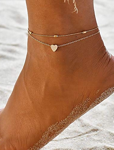  tobilleras en capas mujer corazón oro pulsera de tobillo encanto con cuentas delicadas joyas de pie para mujeres y niñas adolescentes verano playa descalza tobillera