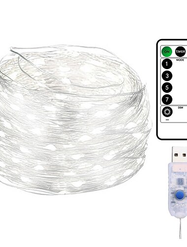 Elegante 20 m lange Lichterkette mit 200 LEDs aus Kupferdraht für Hochzeitsfeiern und Empfänge mit Fernbedienung, wasserdichte Lichterkette mit USB-Stromversorgung und 8 Modi für die Inneneinrichtung